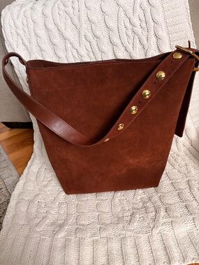 Madewell Suede Bucket Bag with Gold-Stud Shoulder Strap
